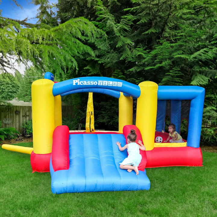 [Upgrade Version]  KC102 12X10 Foot Inflatable Bouncer Jumping Bouncing House, Jump Slide, Dunk Playhouse W/Basketball Rim, 4 Sports Balls, Full-Size Entry, 580W ETL Certified Blower