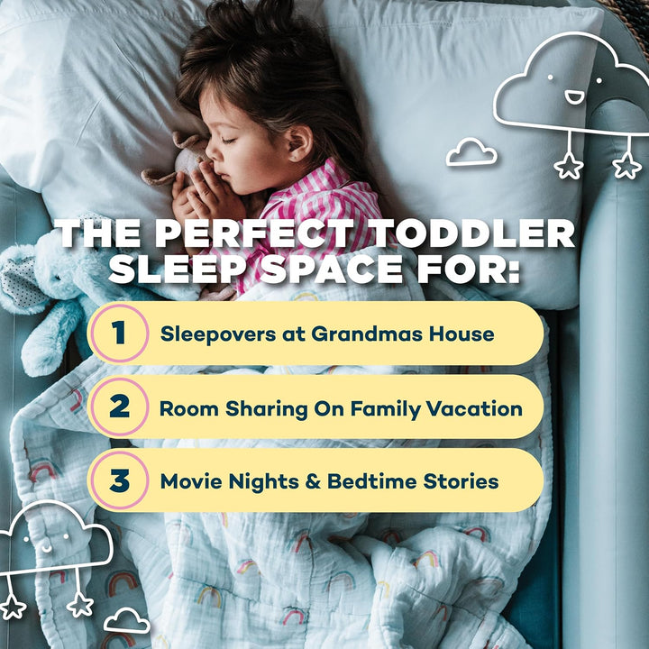Slumbertot Inflatable Toddler Travel Bed - Portable Kids Air Mattress with Safety Bumpers - Perfectly Sized Ideal for Travel or Home Use - Includes Electric Pump