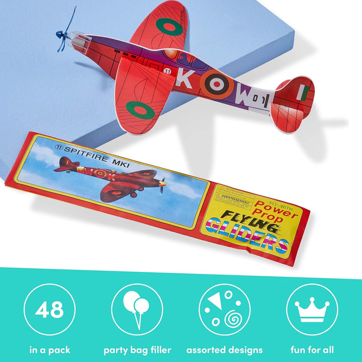 48 Flying Gliders Airplane Toys (8") for Kids, Boys & Girls - Goodie Bags Birthday Party Favors - Easy to Assemble