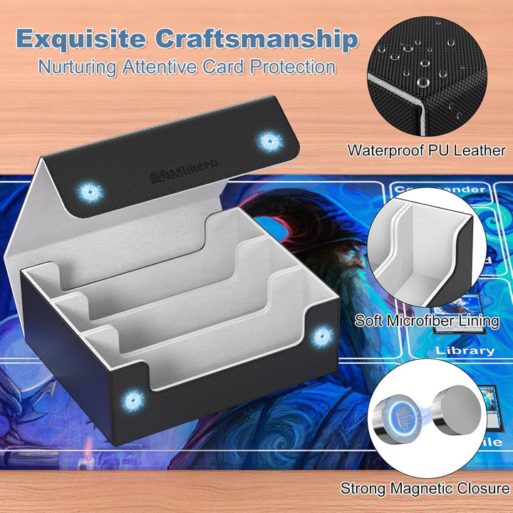 Card Deck Case for Trading Cards 1800+, Trading Card Storage Box with 10 Dividers and 3 Foam Stoppers, Leather Magnetic Closure Commander Deck Box Fit for Yugioh, MTG and Sport Cards