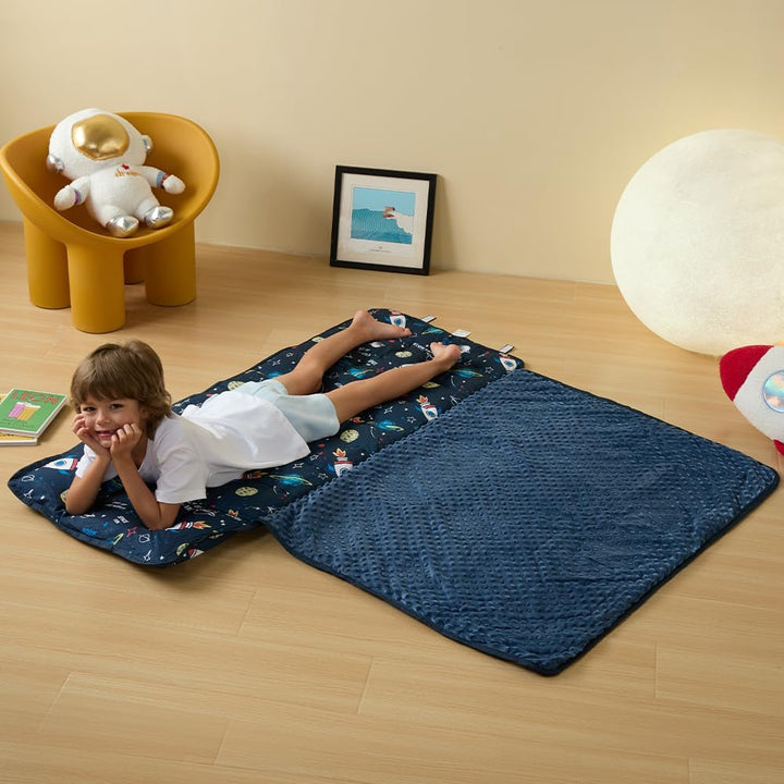 Toddler Nap Mat, Rollup Design Kid Sleeping Mat with Removable Pillow & Minky Blanket, Toddler Sleeping Bag for Daycare Preschool Travel Camping