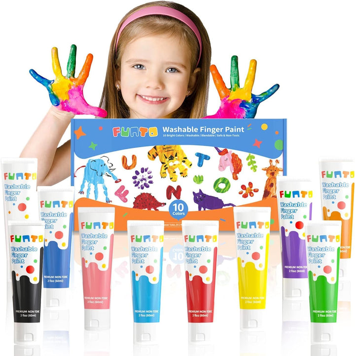 Kids Washable Finger Paint Set, 25 PCS Non Toxic Art Painting Supplies for Baby, Includes Finger Paint Paper Roll, Brush Set, Arts Crafts for Toddlers Age 1-3