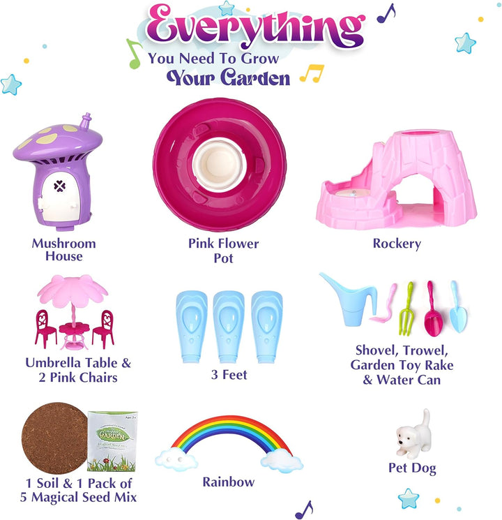 Kids Fairy Garden Kit | Indoor & Outdoor Fairy Toy Gardening Set with House, Mist, Music, Light & Tools | Fairy Garden Kit for Kids to Grow, Play, and Learn | for Girls & Boys of Ages 3 and Up