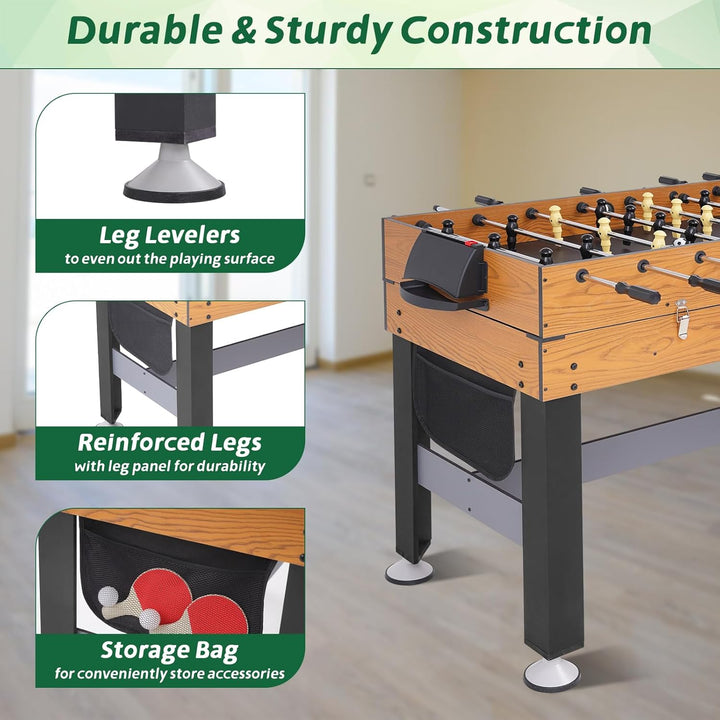 54" 4-In-1 Multi Game Table, Combination Game Table Set, Combo Games Table for Home, Game Room W/Soccer, Billiards Tabletop, Table Tennis, Hockey Tabletop