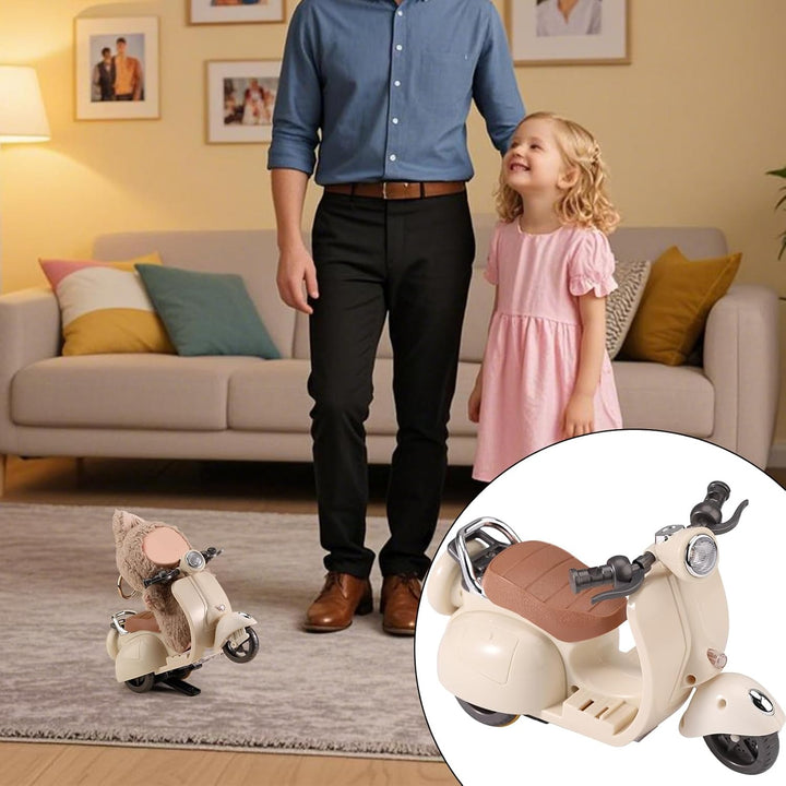 Mini Scooter Toy, Interactive Model Doll Car Accessories with Music and Light Toy Vehicle for Dolls Motorcycle Rotating Desktop Decoration Ornament