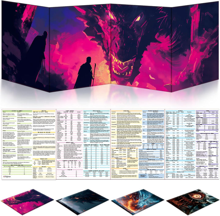 2 PCS DM Screen for D&D 5E with 2 Immersive Themes，Waterproof Reusable Surface, Tri-Fold Portable Design Folds to A4 Size DND Accessories Compatible with Players Handbook