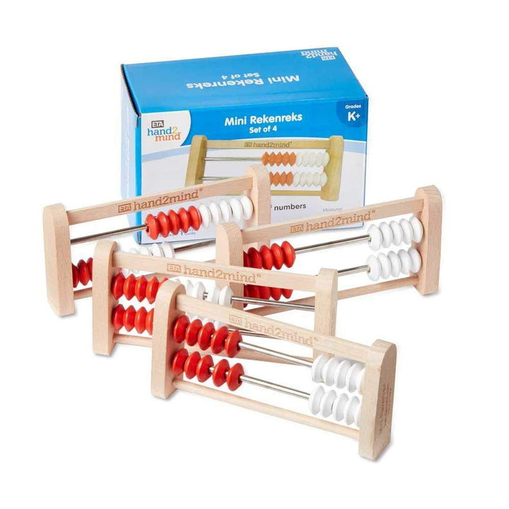 20-Bead Wooden Rekenrek Abacus, Colored Abacus for Kids Math, Wooden Counting Math Manipulatives, Bead Counters for Kids Math, Learn Counting and Numbers, Homeschool Supplies (Set of 4)