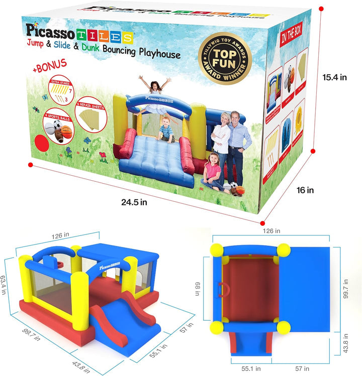 [Upgrade Version]  KC102 12X10 Foot Inflatable Bouncer Jumping Bouncing House, Jump Slide, Dunk Playhouse W/Basketball Rim, 4 Sports Balls, Full-Size Entry, 580W ETL Certified Blower