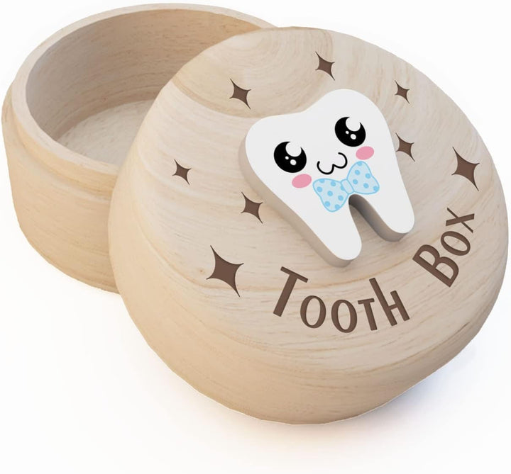 Tooth Fairy Box for Girls, Cute Carved Wooden Box with 3D Tooth, Stores Lost Teeth for Kids, Souvenir Dropped Tooth Keepsake Storage Box Gift for Little Girl（P-Wings-T）