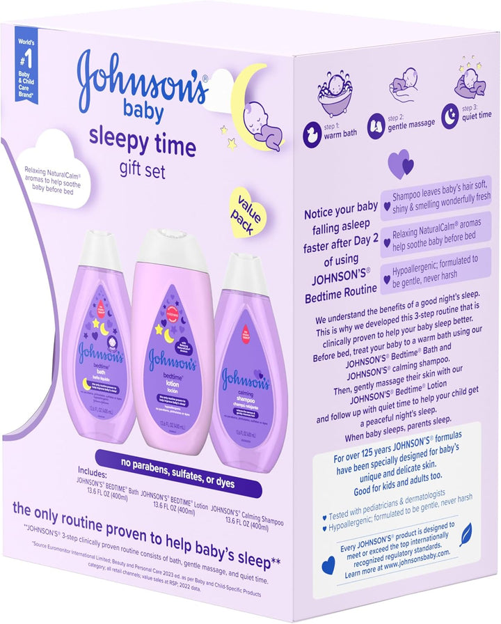 Sleepy Time Bedtime Gift Set with Relaxing Naturalcalm Aromas, Bedtime Baby Bath Shampoo, Wash & Lotion, Baby Bedtime Essentials, Hypoallergenic & Paraben-Free, 3 Items