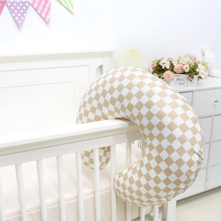 Nursing Pillow Cover, Stretchy Removable Case for Breastfeeding Pillows, Ultra Soft Comfortable Slipcover for Baby Girl and Boy, Light Brown Checkerboard
