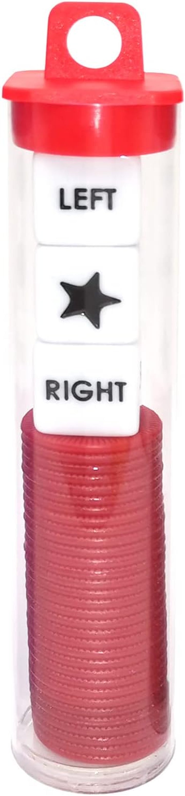 Left Right Center Dice Game Prime Set Bundle with 3 Dices + 36 Chips. round Tube Storage Is Very Convenient for Travel. Easy to Store, Carry Around. (Blue)
