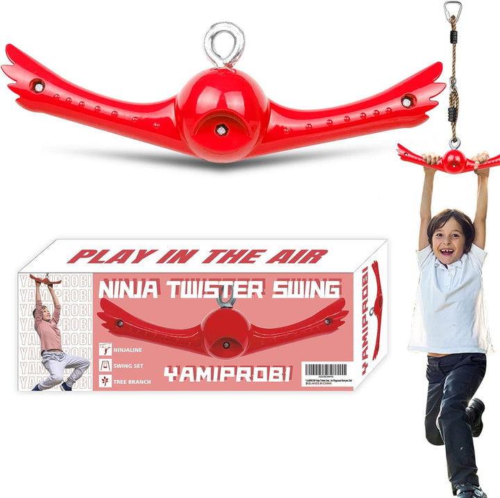 Ninja-Twister Swing Spins Set: Slackline Attachments - 360° Handle Twist-Spin Flips Toy Activate Ninja Powers Warrior Accessories Kids Hang Toys for Playground Backyard Blue