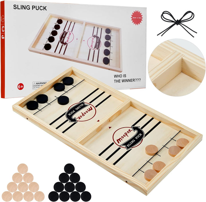 Fast Sling Puck Game - Fast Action Super Foosball Table Desktop Battle Slingshot Wooden Air Hockey Board Game -Guaranteed Fun for Family Game Night or Friends Party
