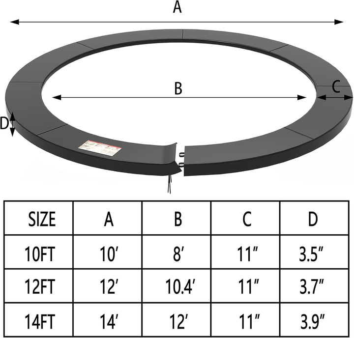 Trampoline Pad, 10Ft 12Ft 14Ft Trampoline Replacement Safety Pad, Waterproof and Tear-Resistant Safety Spring Cover round Frame Pad