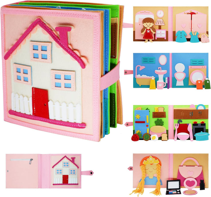Montessori Felt Busy Book Toddlers Quiet Book Preschool Early Learning Educational Travel Toys for Kids Age 2 3 4 5 6 Years Travel Essentials Daily House Learning Activities Girls Gift