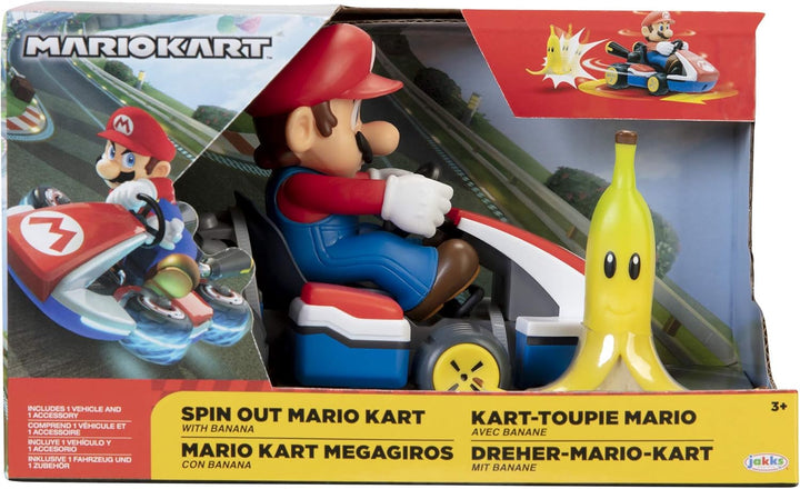 Spin Out Mariokart Mario Racer Vehicle with 360 Spins, Wind up and Go! Includes One 2.5” Mario Action Figure