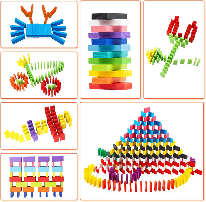 1000 Piece Dominoes Set for Kids with Extra 20 Blocks, Colorful Dominos Tiles for Building, Stacking, Racing, Tumbling, Wood Domino with Storage Bag and Box, Educational Toy