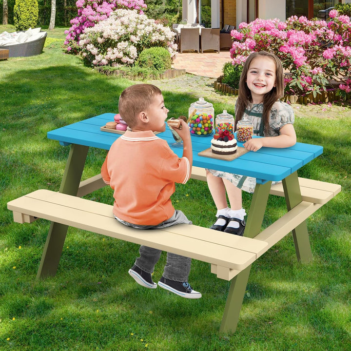 Kids Picnic Table, Acacia Wood Kids Outdoor Table with Benches, Toddler Patio Furniture Set for Backyard, Garden, Lawn, Gift for Boys Girls 3+ (Green)