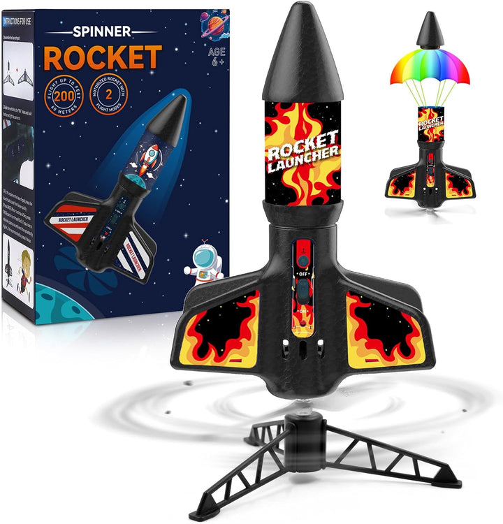 Rocket Launcher for Kids - Self-Launching 200 Ft Motorized Outdoor Electric Play Toy, High Flying Air Rocket with Launch Set, Birthday Toys Gifts for Boys 8-12, Star Pattern