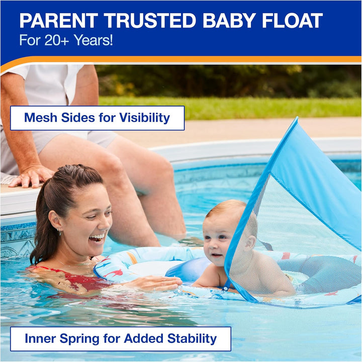 Baby Spring Float with Adjustable Canopy and UPF Sun Protection, Blue Lobster