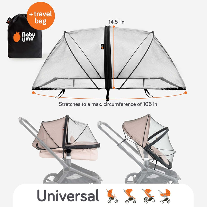 Baby Mosquito Net for Stroller - Universal Stroller Mosquito Net Cover, Breathable & Tear-Resistant 3D Mesh Insect Netting with Zip-Up Window (+ Travel Bag)