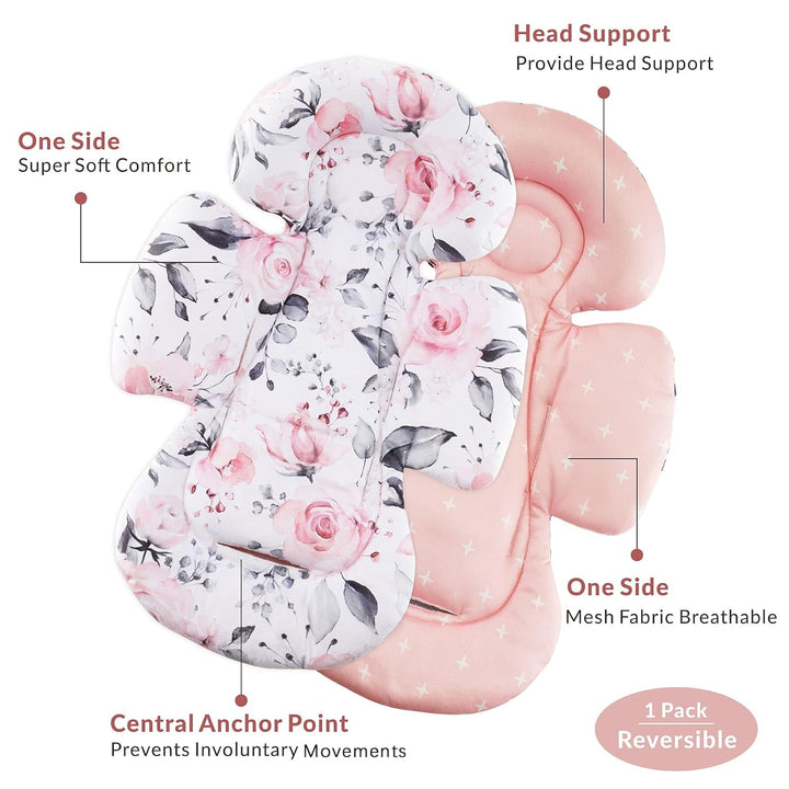 Infant Car Seat Insert Compatible with Mamaroo Swing & Graco Swing and Infant Car Seat, Newborn Insert Baby Head Body Support, Reversible Design, Breathable Soft Fabric, 1Pcs - Pink Floral
