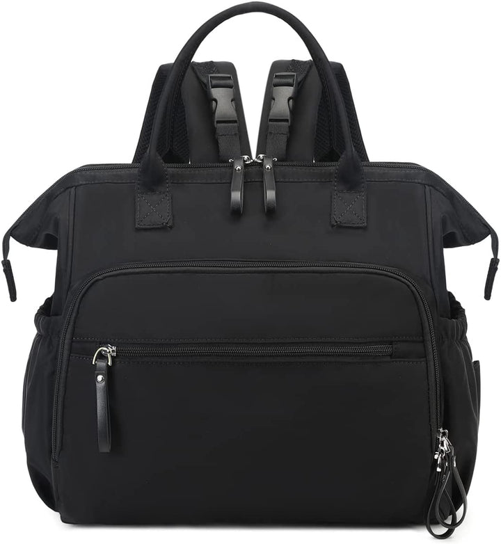 Convertible Diaper Bag Tote, Wide Open Top 14 Pockets Nappy Backpack with Stroller Buckle, Water-Resistant (Black)
