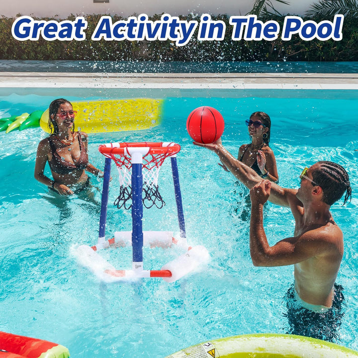 Pool Basketball Hoop, Floating Inflatbale Pool Basketball Games Toys with 2 Pool Balls and Pump,Swimming Pool Outdoor Play Toddler Basketball Hoop Indoor for Kids Adults Age 8-12,