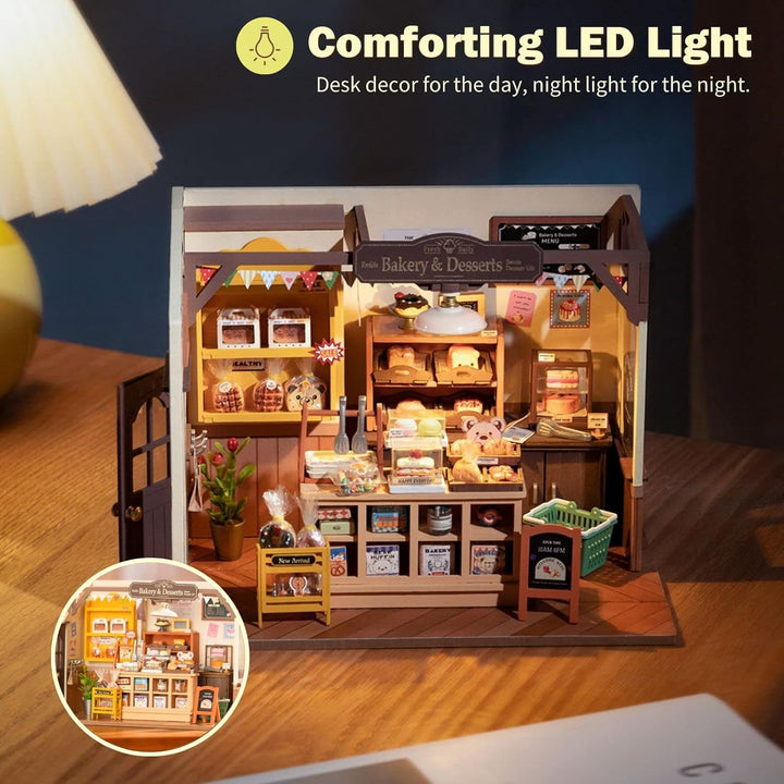 DIY Miniature Doll House Kit, Build Becka'S Bakery Diorama House Building Set with LED Room Hobby Craft for Aduls Uniue Gifts for Teens