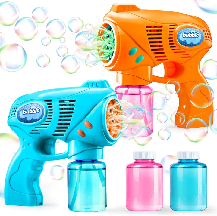 2 Kids Bubble Gun with 2 Bottles Refill Solution, Bubble Machine Gun for Toddlers 1-3 Kids 4-8, Party Favors, Summer Toy, Outdoors, Easter, Birthday Gift
