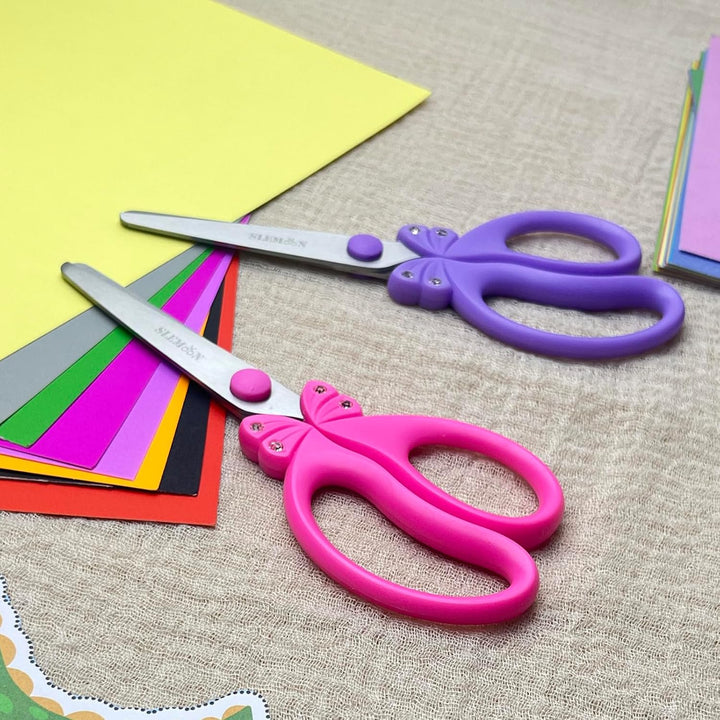 Scissors for Kids Ages 4-8 | Blunt Tip Safety Toddler Scissors, Stainless Steel Blades, ABS Plastic | School Craft Supplies, Art Projects, Pink (Princess Design with Rhinestones)
