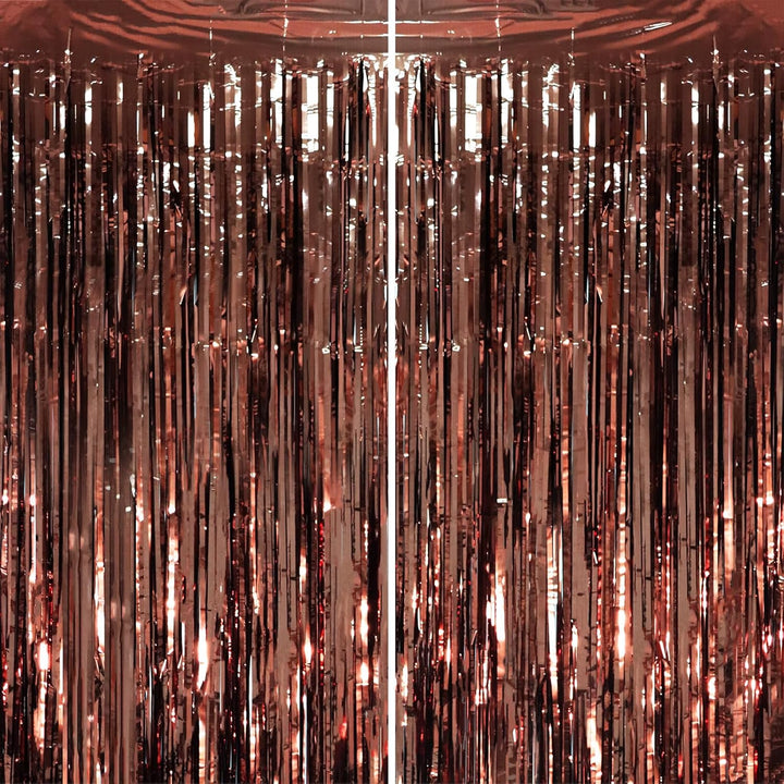2 Pack Laser Pink Tinsel Foil Fringe Curtains, Mothers Day Pink Decorations, Metallic Tinsel Party Streamers Backdrop for Birthday Bachelorette Graduation Wedding Party Decorations