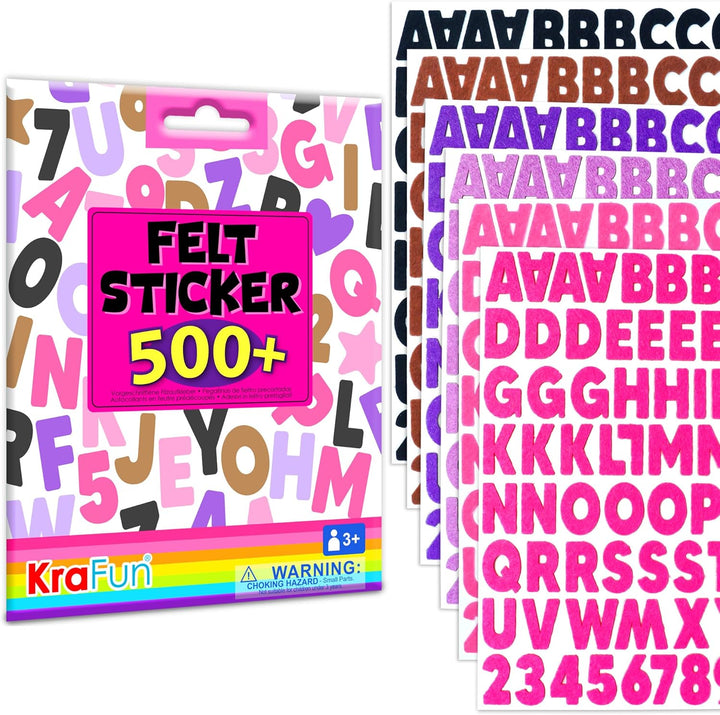 Felt Sticker Kit for Beginner Toddlers, Kids Arts & Crafts, Pack of 500 Assorted Scrapbook Stickers Alphabets, Numbers, Fun Shapes, Preschool, Children Early Learning, Self Adhesive