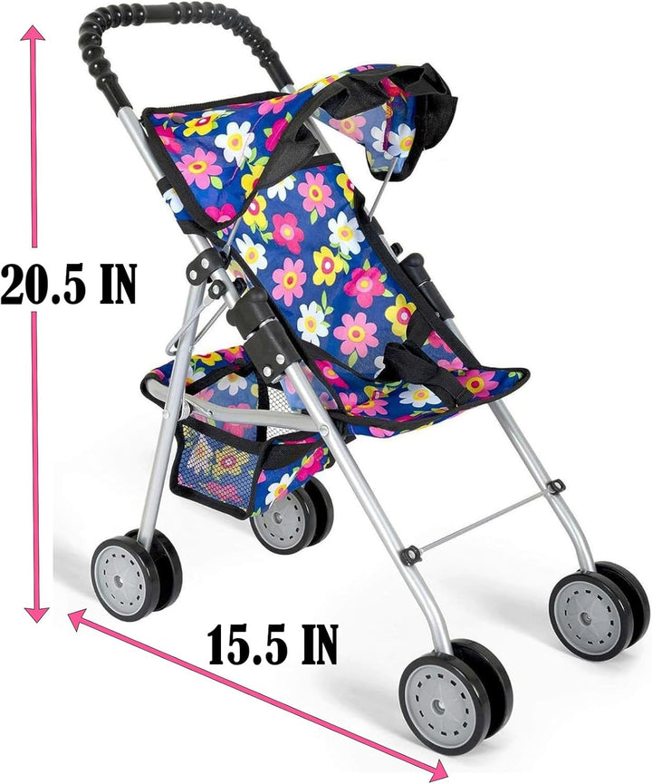 ® - Doll Stroller My First Baby Doll Strollers Toy - Flower Design with Basket in the Bottom- Doll Accessories 2 Free Magic Bottles Included (Flower Design)