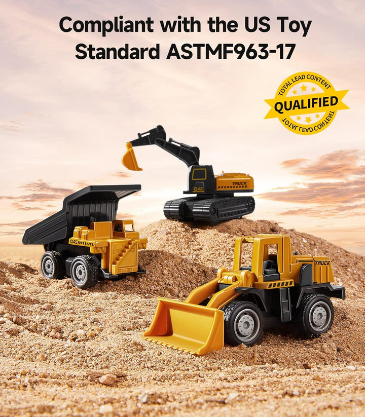 Alloy Small Construction Cars Vehicles, Die Cast Mini Construction Truck Toys, Heavy Duty Bulldozers Excavator Cement Dump Toys Outdoor Easter Gifts for Kids Toddler