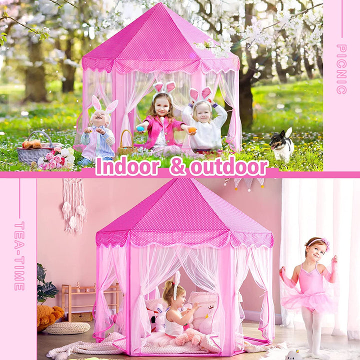 Princess Tent Girls Large Playhouse Kids Castle Play Tent with Star Lights Toy for Children Indoor and Outdoor Games, 55'' X 53'' (Dxh)
