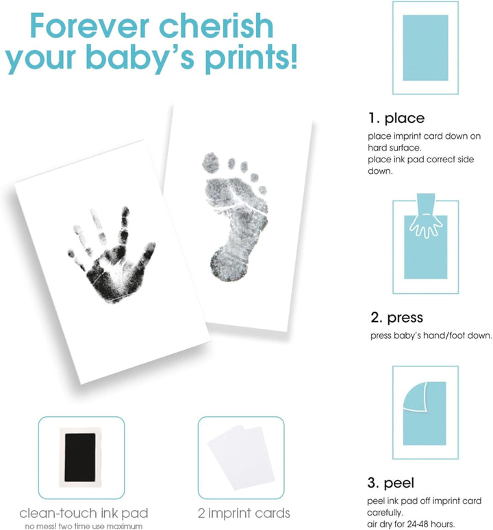 Baby Hand and Footprint Kit - Inkless No Mess Clean-Touch Ink Pad, Newborn Keepsake Frame, Nursery Decor Essentials, Perfect Shower Gift for Boys and Girls, White