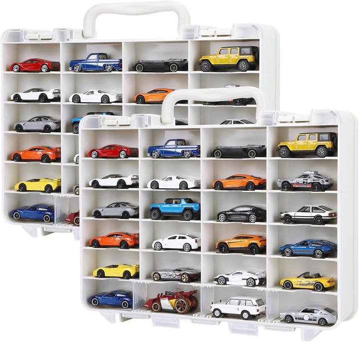 Hot Wheels Storage Case: Carrying Display Case for 1/64 Scale Toy Cars, 48-Slot Double-Sided Transparent Organizer with Built-In Steps Prevent Sliding & Adjustable Dividers
