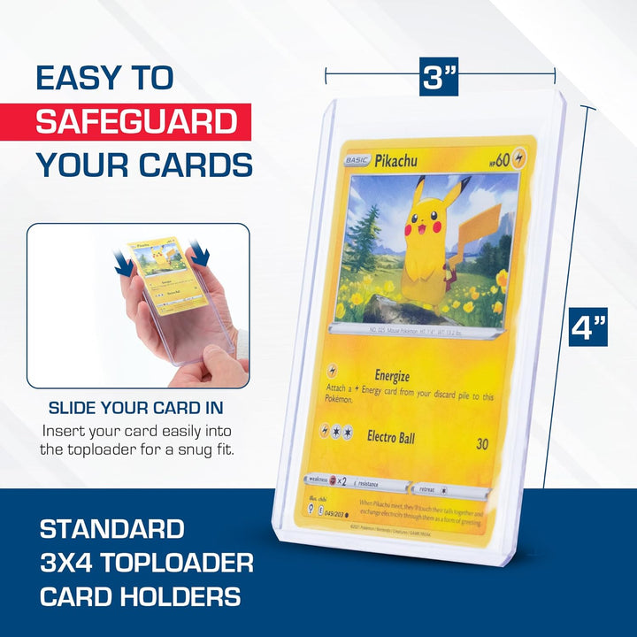 3X4 Standard Topload Card Holders | 100 Pack | Rigid Toploaders for Cards | Standard Trading Card Toploaders for Baseball, Pokémon, MTG, Sports Cards | Holds up to 20 Pt