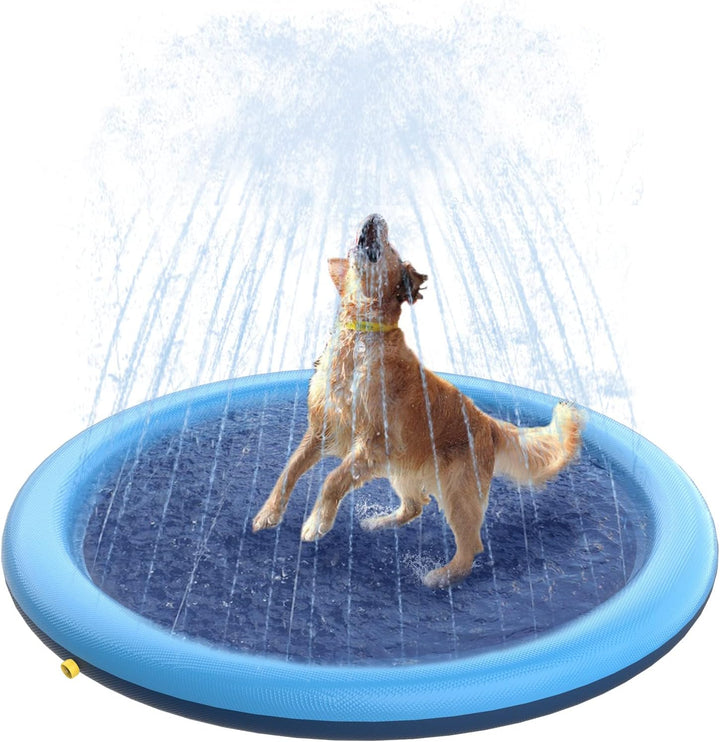 Splash Pad for Dogs & Kids - Anti-Slip Dog Pool for Large Dogs, 0.58 Mm Thickened Durable Outdoor Water Play Mat, Summer Sprinkler Toy for Backyard (67In, Blue)