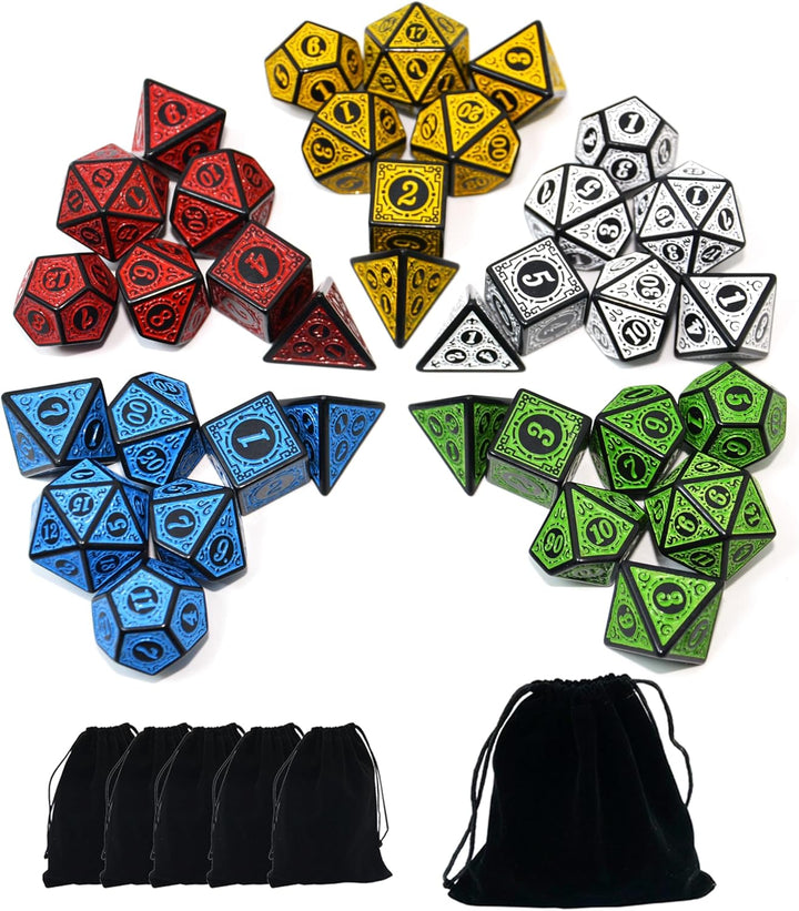 5 X 7-Die Double-Colors Polyhedral Dice Sets with Pouches for D&D DND RPG MTG Dungeon and Dragons Table Board Roll Playing Games D4 D6 D8 D10 D% D12 D20