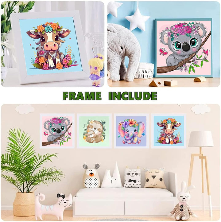 4 Pack Paint by Numbers for Kid Ages 4-8,Animals Paint by Number Kits for Kids, DIY Animal Oil Painting Suitable for Home Decoration (8X8Inch)