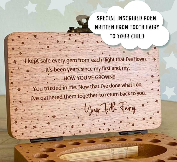 Tooth Fairy Keepsake Box for Girls & Boys, Tooth Fairy Box for 20 Baby Teeth, Wooden Tooth Storage & Saver Box for Lost Teeth, Tooth Fairy Gifts for Birthday (Natural Beech)
