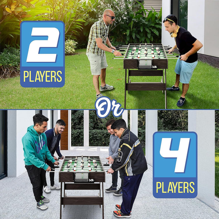 Folding Foosball Table, 4’ X 2’ Full Competition Size Foldable Space Saving Table Soccer for Home, Arcade Game Room, for Indoor or Outdoor, Family Game Night, Perfect for Kids and Adults
