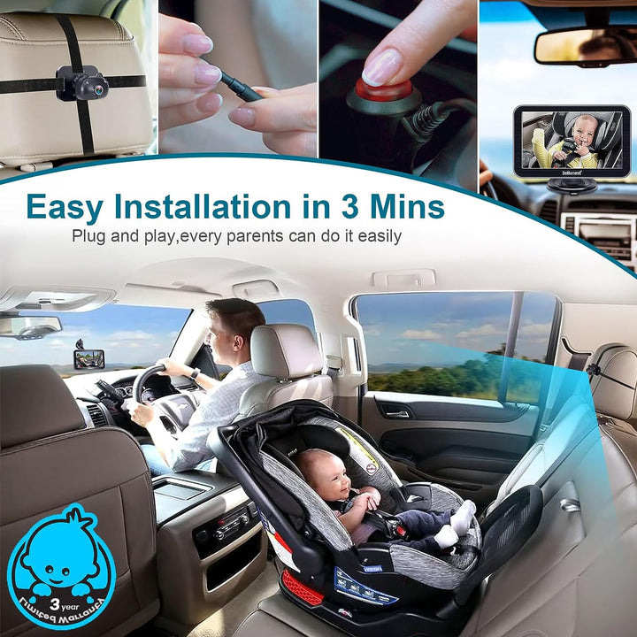 Baby Car Camera 7-Inch: USB Plug and Play Easy Setup 360 Degree Rotating Backseat Camera Two Kids HD 1080P Rear Facing Car Seat Cameras Clear Night Vision -V9