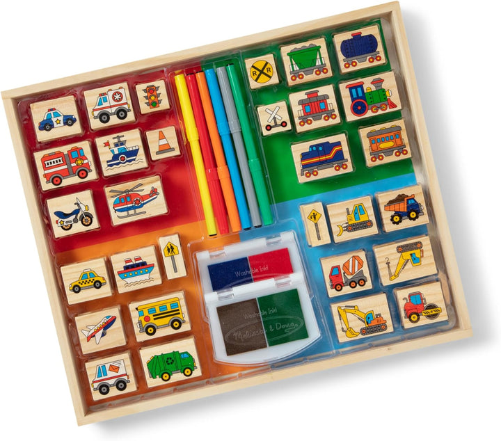 Deluxe Wooden Stamp Set: Animals - 30 Stamps, 6 Markers, 2 Stamp Pads