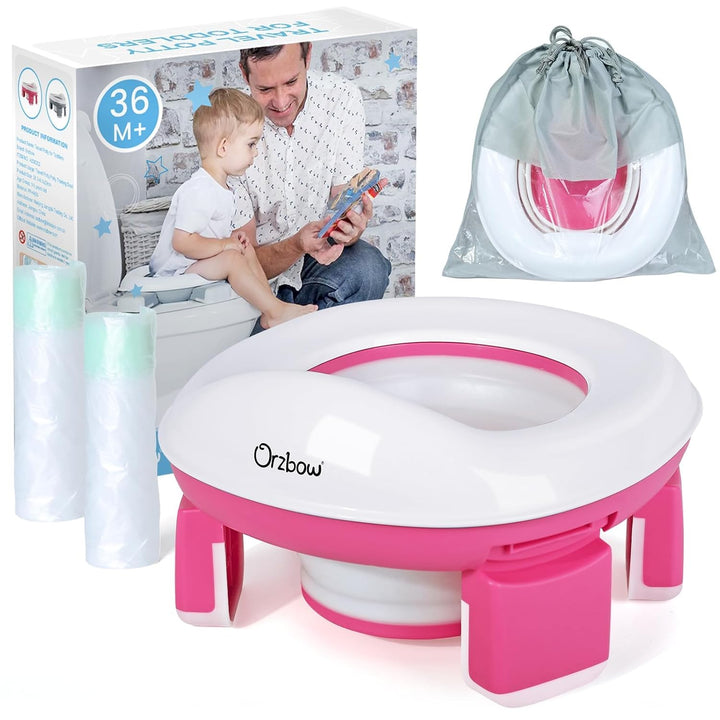 Portable Potty Training Toilet for Boys and Girls with Storage Bag - Foldable Travel Potty Chair, Toddler Potty Seat for Indoor and Outdoor, Easy to Clean, Includes Free 40Pcs Travel Bags, Gray