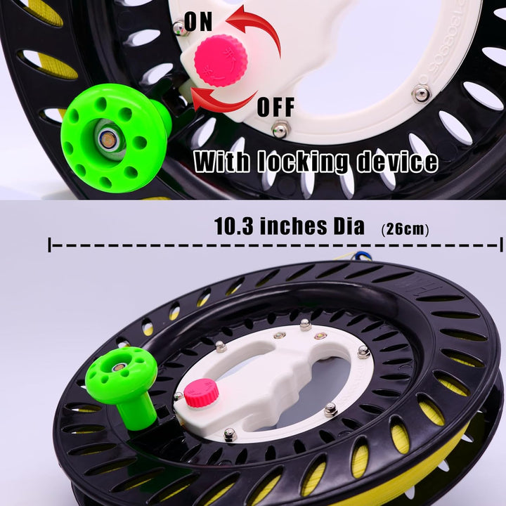 Kite Reel for Adults, 10.3 Inches Dia with 2600Ft String, Line Winder with Lock and Connector, Kite String Spool for Adults (Black)