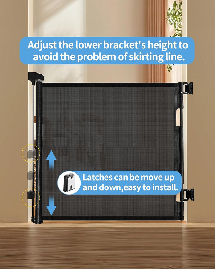 Retractable Baby Gate for Doorways and Stairs, Mesh Safety Gate for Pet, Indoor & Outdoor Use, One-Hand Operation, Easy Installation, 33.6" Tall, Expands to 55" Wide（Black,33.6"X55")